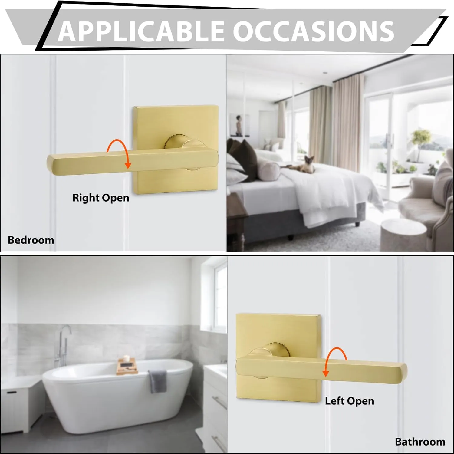 Haidms Gold Door Handles Interior, Zinc Alloy Brushed Gold Privacy Interior Door Handles for Bathroom, Modern Bedroom Lever Doorhandles (6 Pack)