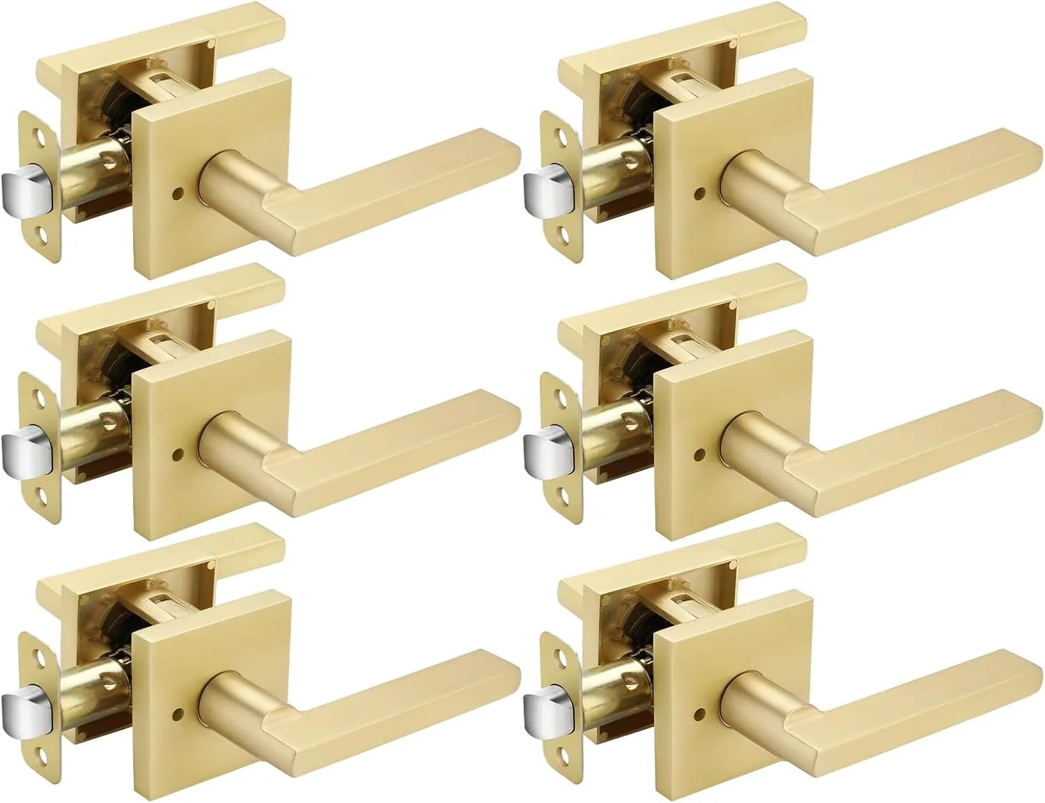 Haidms Gold Door Handles Interior, Zinc Alloy Brushed Gold Privacy Interior Door Handles for Bathroom, Modern Bedroom Lever Doorhandles (6 Pack)