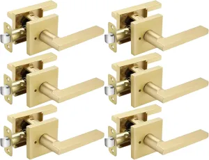 Haidms Gold Door Handles Interior, Zinc Alloy Brushed Gold Privacy Interior Door Handles for Bathroom, Modern Bedroom Lever Doorhandles (6 Pack)