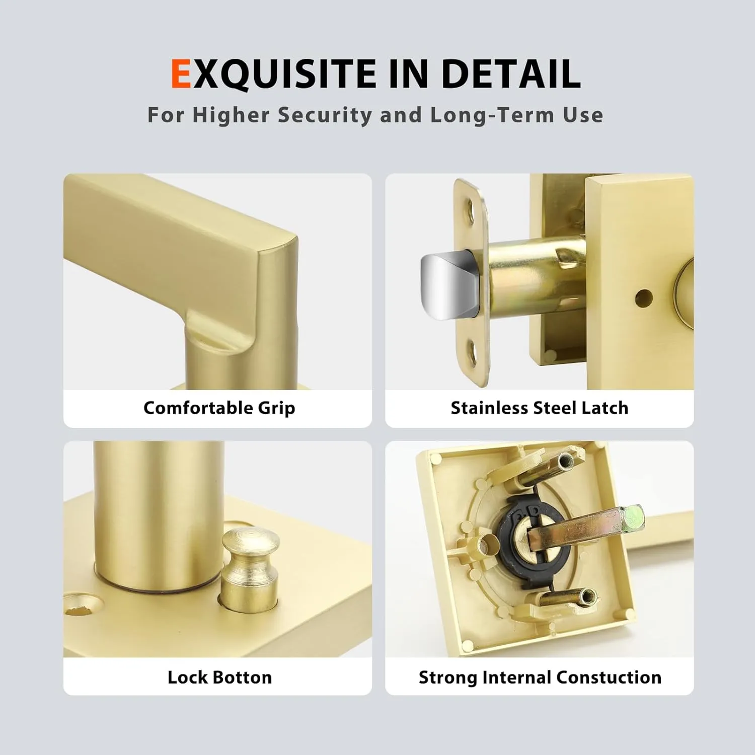 Haidms Gold Door Handles Interior, Zinc Alloy Brushed Gold Privacy Interior Door Handles for Bathroom, Modern Bedroom Lever Doorhandles (6 Pack)