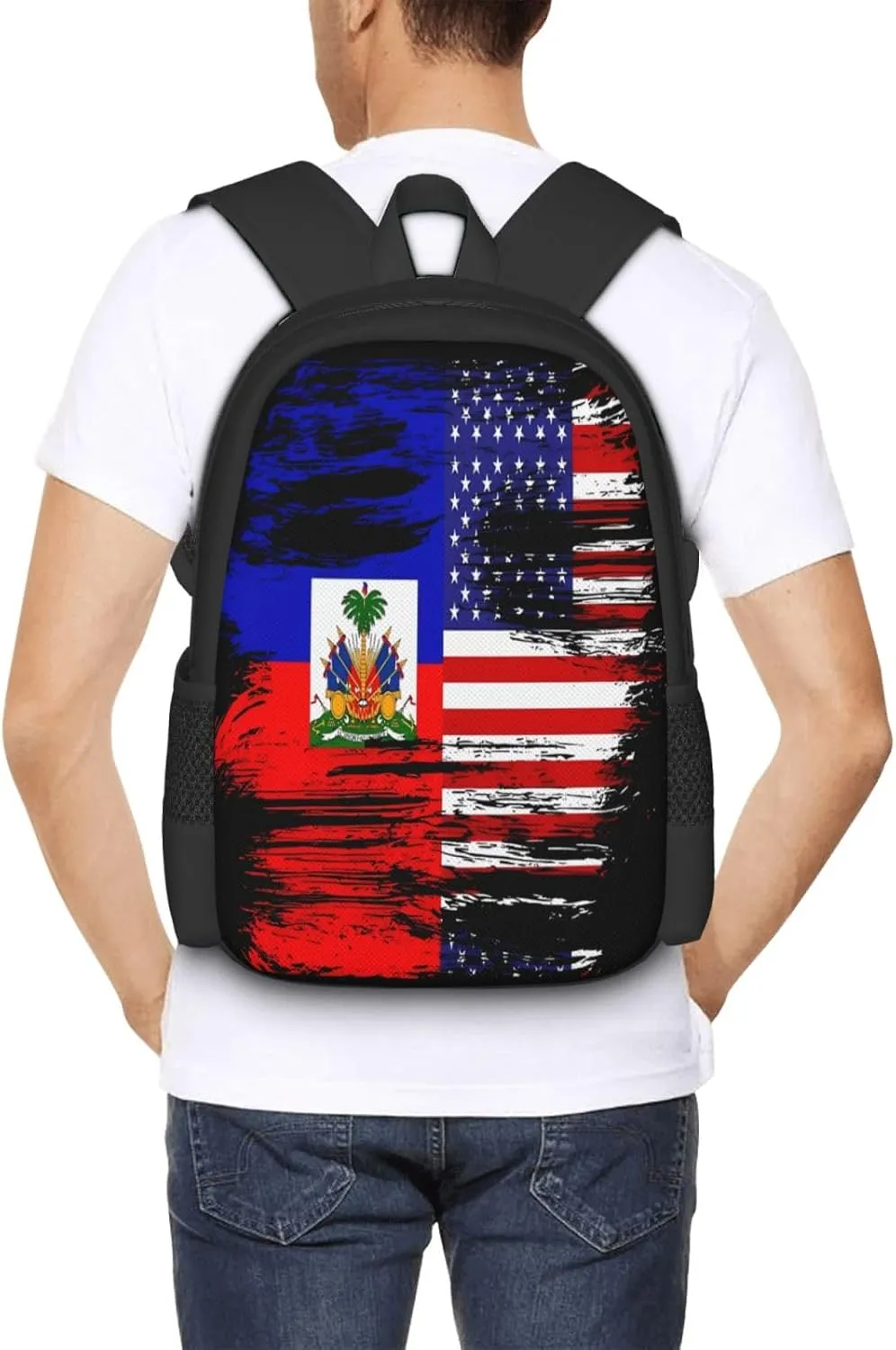 Haiti Haitian American Flag Casual Backpack Large Capacity Backpacks 15 Inch Laptop Back Pack Travel Rucksack Daypack Commuter Bags with Adjustable Strap for Camping