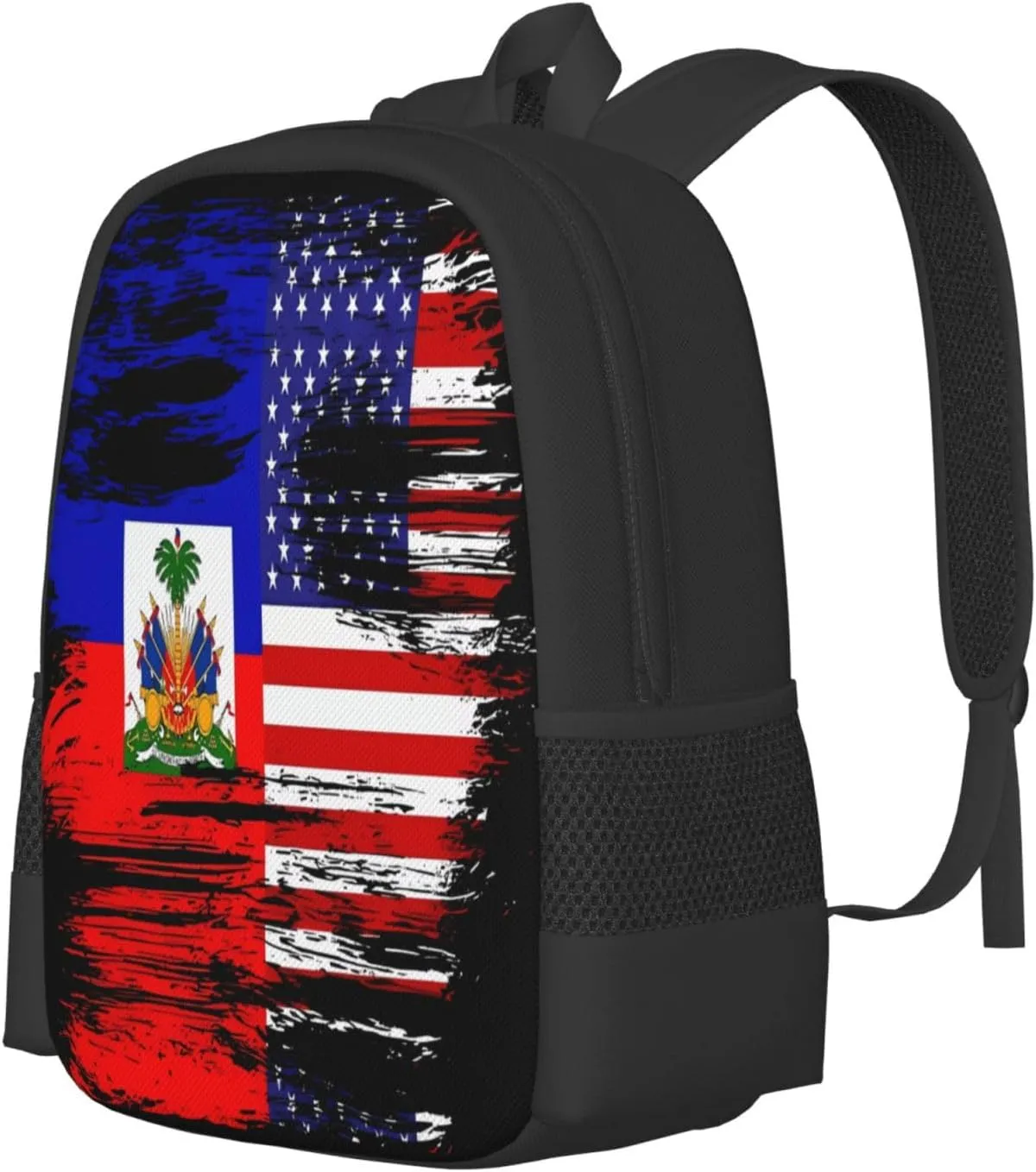 Haiti Haitian American Flag Casual Backpack Large Capacity Backpacks 15 Inch Laptop Back Pack Travel Rucksack Daypack Commuter Bags with Adjustable Strap for Camping