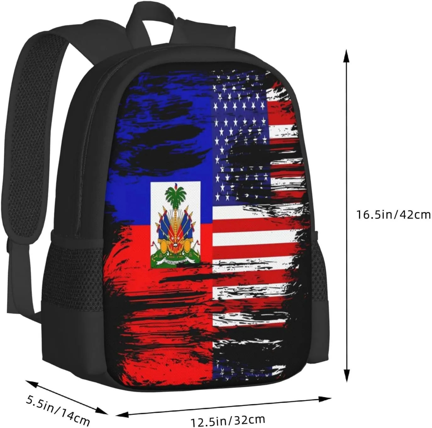 Haiti Haitian American Flag Casual Backpack Large Capacity Backpacks 15 Inch Laptop Back Pack Travel Rucksack Daypack Commuter Bags with Adjustable Strap for Camping