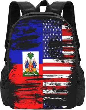 Haiti Haitian American Flag Casual Backpack Large Capacity Backpacks 15 Inch Laptop Back Pack Travel Rucksack Daypack Commuter Bags with Adjustable Strap for Camping
