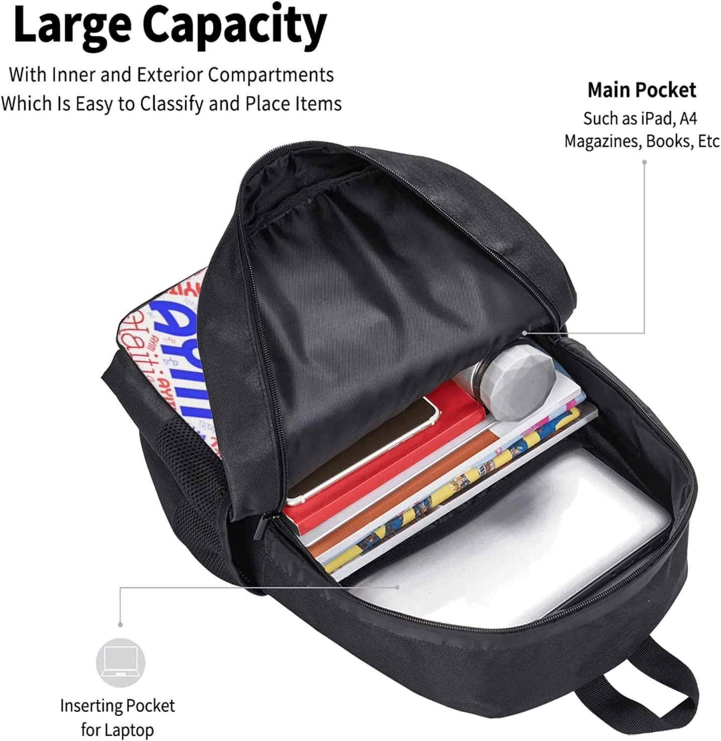 Haiti Haitian Flag Casual Backpack Large Capacity Backpacks 15 Inch Laptop Back Pack Travel Rucksack Daypack Commuter Bags with Adjustable Strap for Camping
