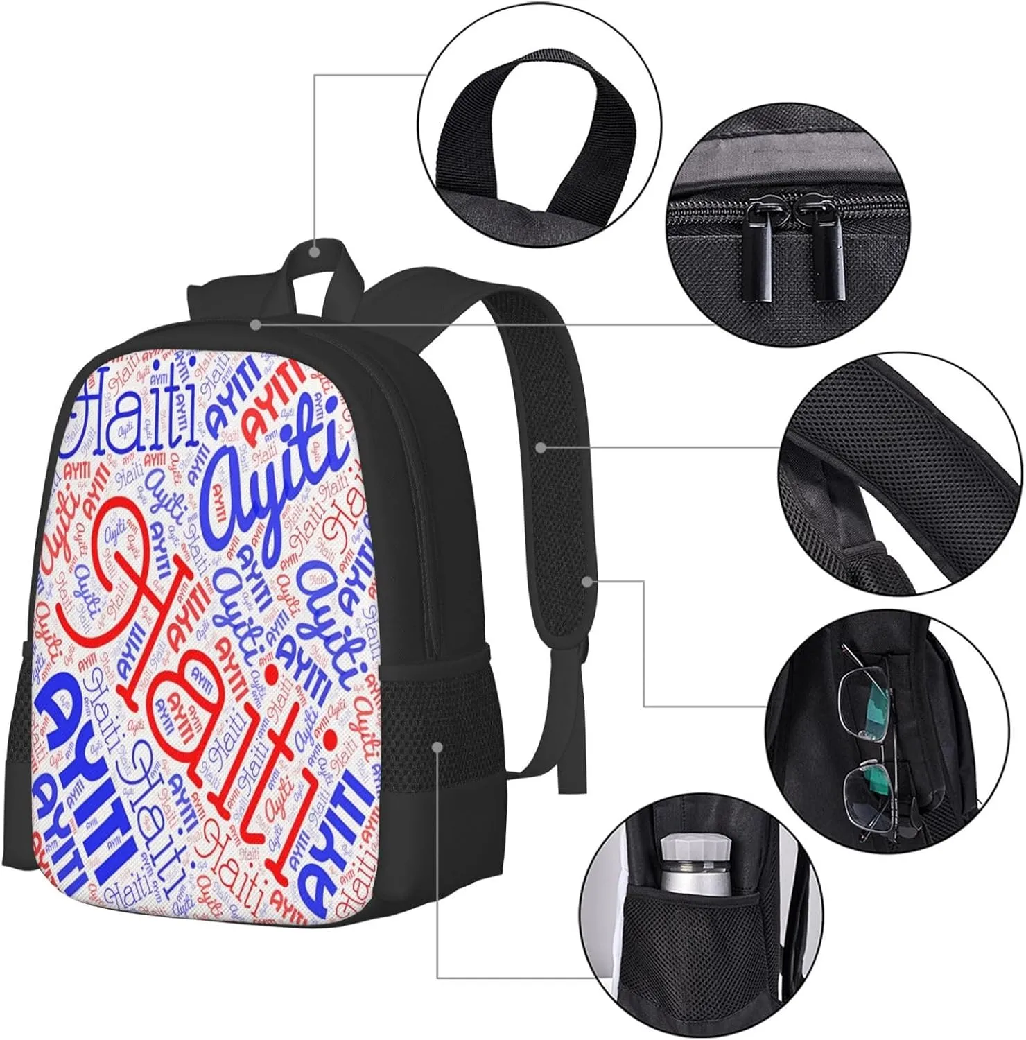 Haiti Haitian Flag Casual Backpack Large Capacity Backpacks 15 Inch Laptop Back Pack Travel Rucksack Daypack Commuter Bags with Adjustable Strap for Camping