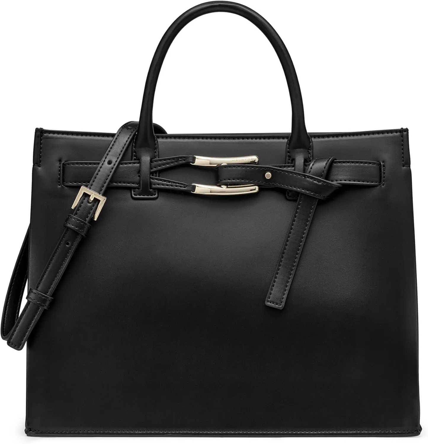 Halston Dora Shoulder Strap Non-Detachable Handle Satchel, Black