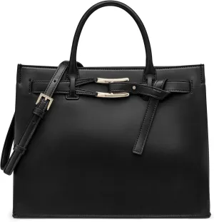 Halston Dora Shoulder Strap Non-Detachable Handle Satchel, Black