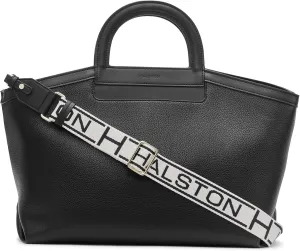 Halston Joni Detachable Webbing Strap Unadjustable Handle Tote, Black