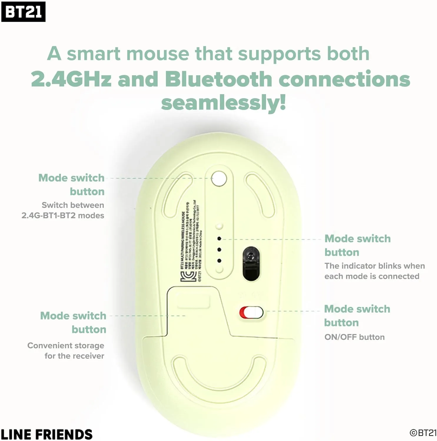 Hamee BT21 My Little Buddy Series Mouse [Computer Mouse Wireless Cute] [Silent Nano Receiver Mouse Office Birthday] [BT21 Mouse] for Laptop, iPad, MacOS, PC, Windows, Android - RJ