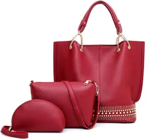 Handbags for Women Fashion Tote Bags Rivet Shoulder Bag Top Handle Satchel Purse Set 3pcs