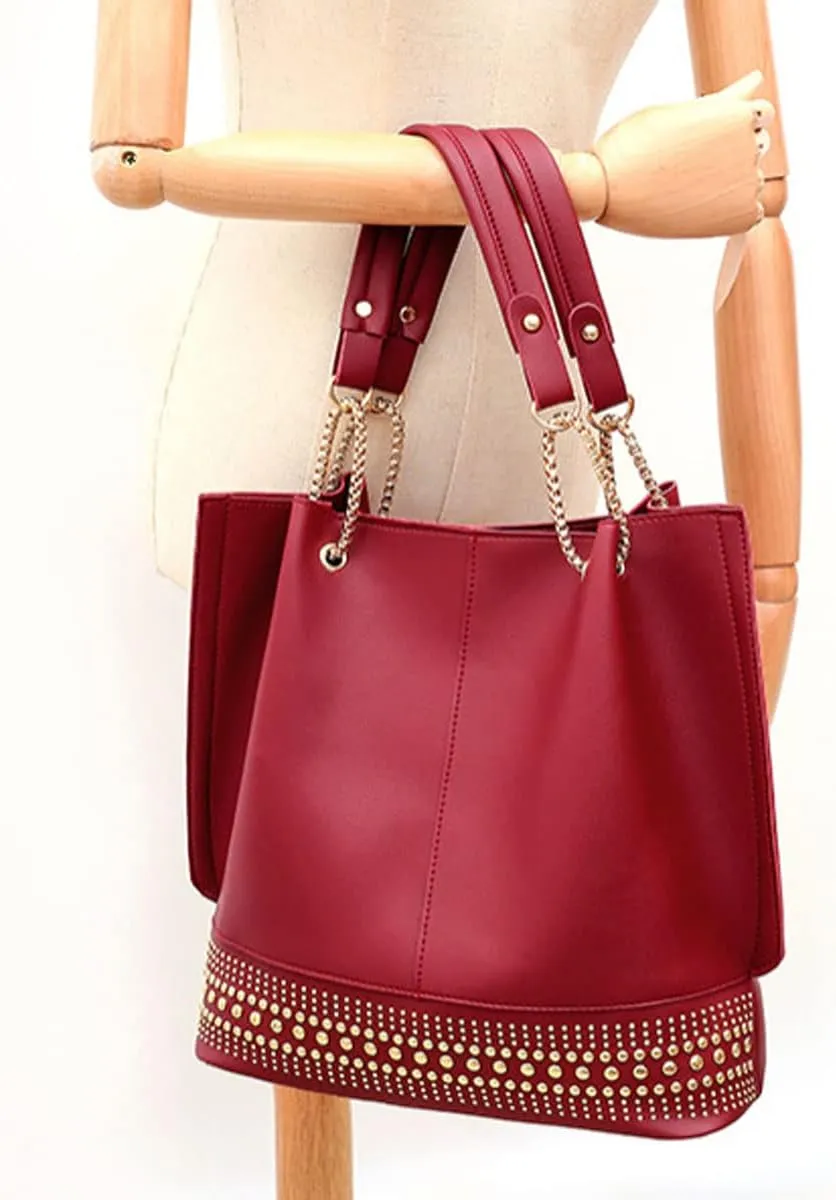 Handbags for Women Fashion Tote Bags Rivet Shoulder Bag Top Handle Satchel Purse Set 3pcs