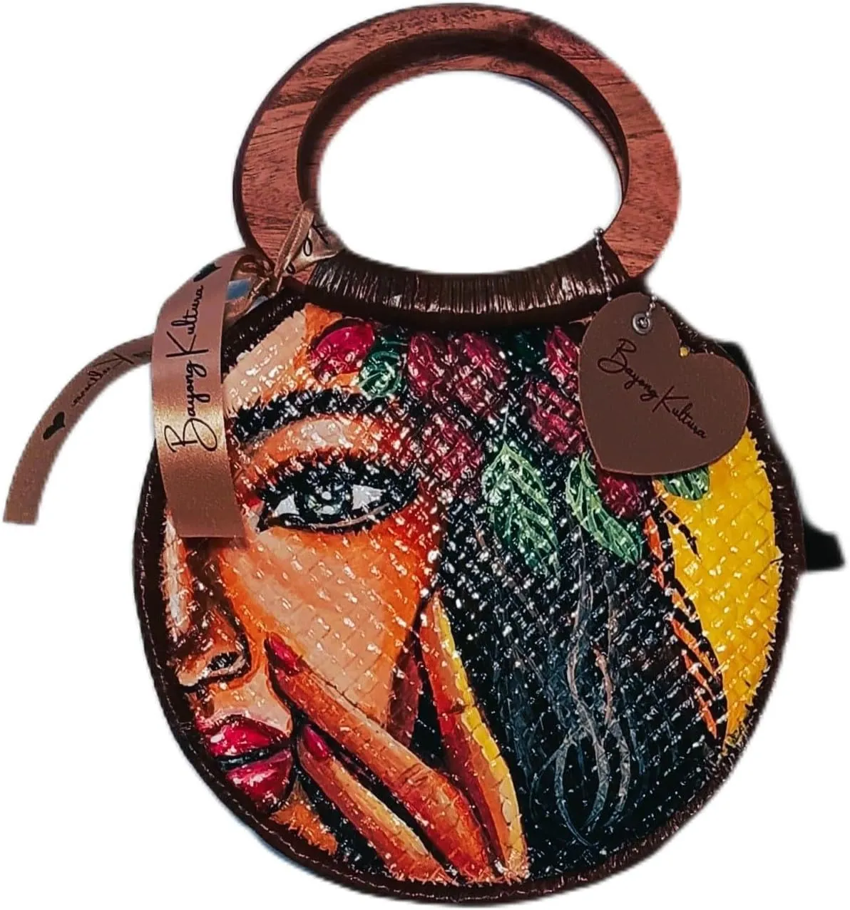 Handmade Wooden Handbag with Portrait Art, 12 x 10 inches