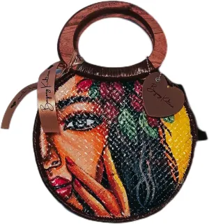 Handmade Wooden Handbag with Portrait Art, 12 x 10 inches