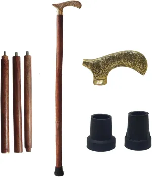 Handmade Wooden Walking Cane | Walking Stick 36" Approx with Brass Handle, 2 Rubber Tip for Man, Women, Seniors, Great Gift Idea | Galaxy Indiacraft