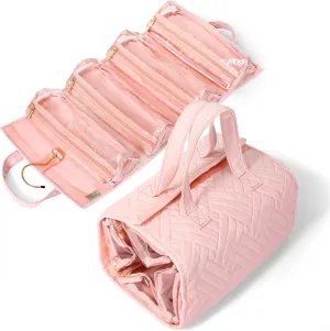 Hanging Travel Toiletry Bag for Women - Foldable Travel Bag for Women - 4 Removable XL TSA Approved Roll up Travel Bag for Cosmetic, Toiletries, Personal Items in One - Hanging Makeup Bag (Blush Pink)