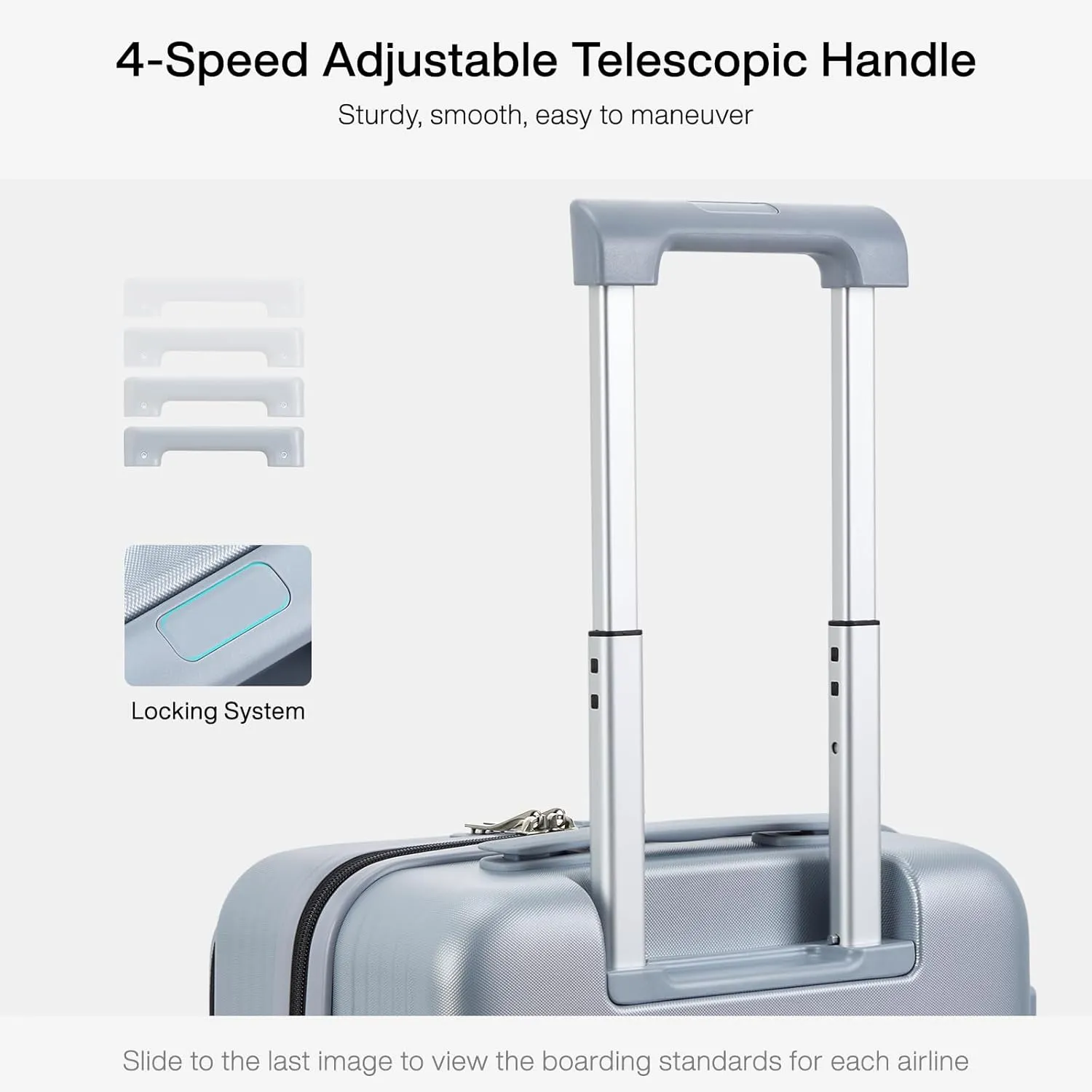 Hanke Grace Carry On Luggage with Wheels Airline Approved Hard Shell Suitcases with Front Pocket，Top Opening Luggage with TSA Lock for Short Business Travel， Grey.