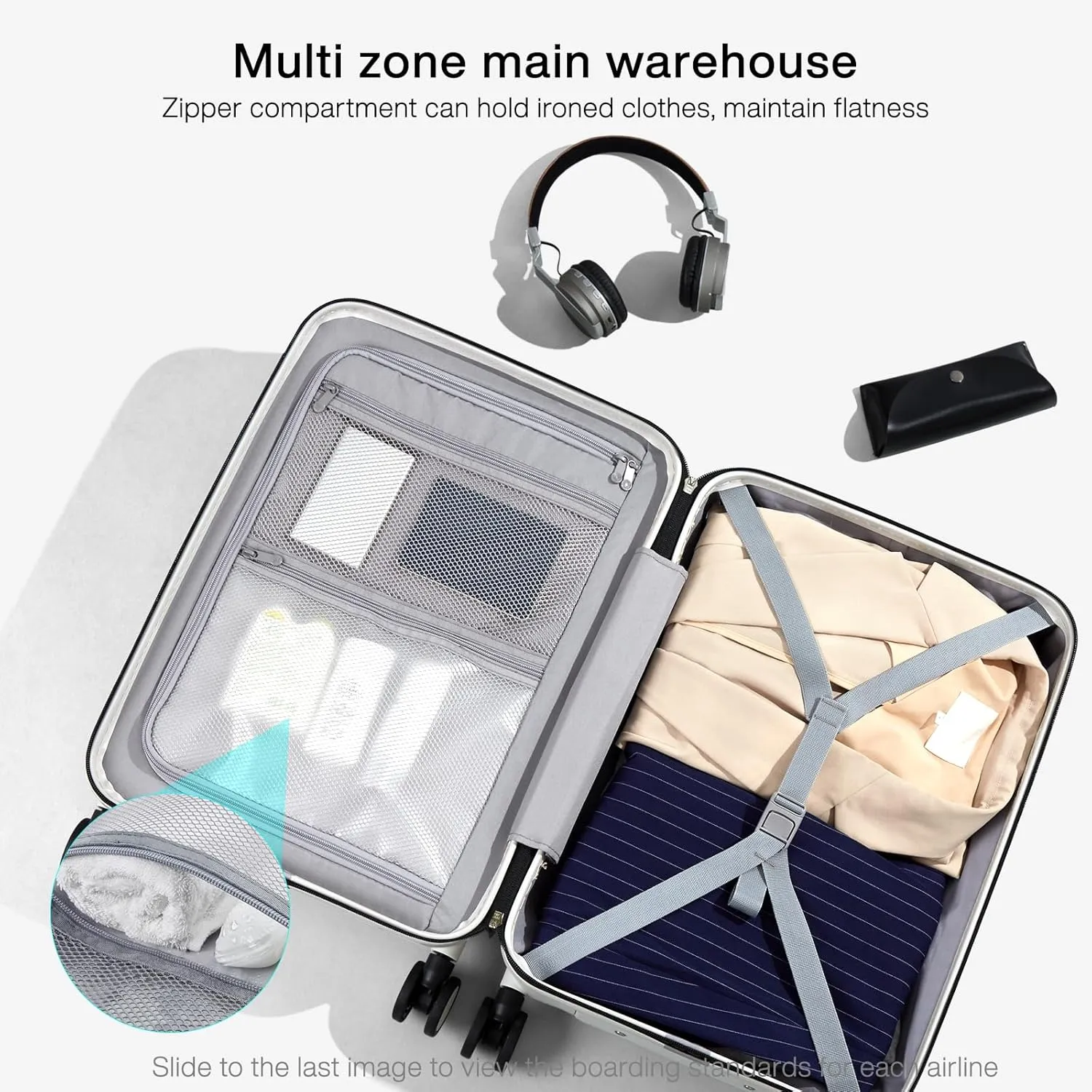 Hanke Grace Carry On Luggage with Wheels Airline Approved Hard Shell Suitcases with Front Pocket，Top Opening Luggage with TSA Lock for Short Business Travel， Grey.
