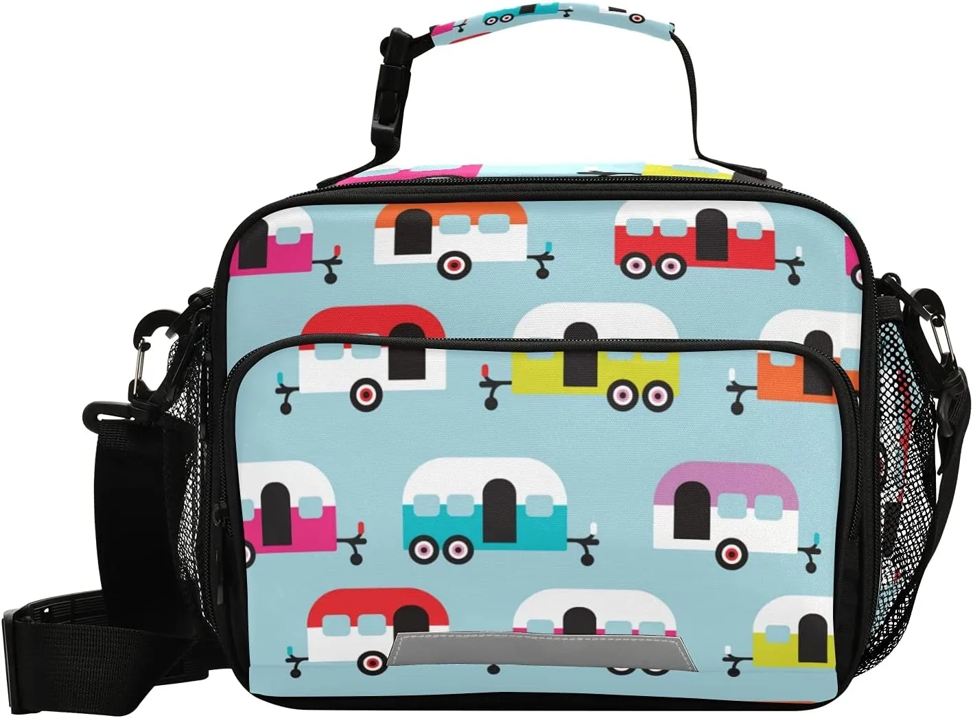 Happy Camper Caravan Lunch Bag, Reusable Lunch Box for Women Men, Insulated Cooler Bag Lunch Tote Bag with Shoulder Strap for School Office Picnic Travel¡­