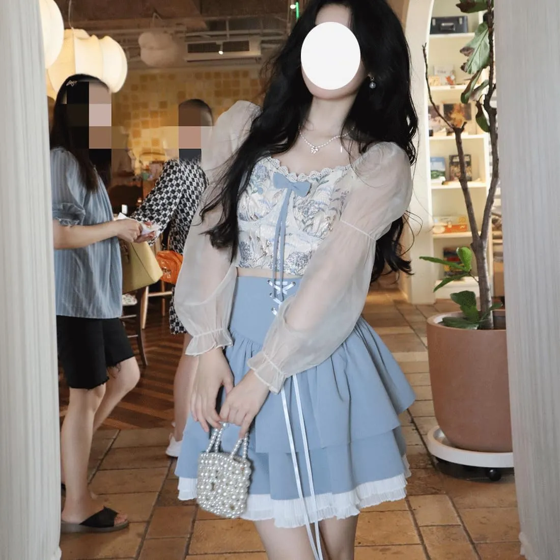Harajuku Pastel Kawaii Gothic Fashion Casual High Waisted Zipper Vintage Ribbon Trim Lace Layered Short Skirt
