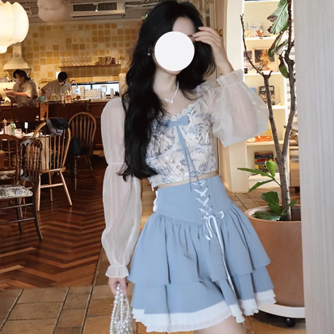 Harajuku Pastel Kawaii Gothic Fashion Casual High Waisted Zipper Vintage Ribbon Trim Lace Layered Short Skirt