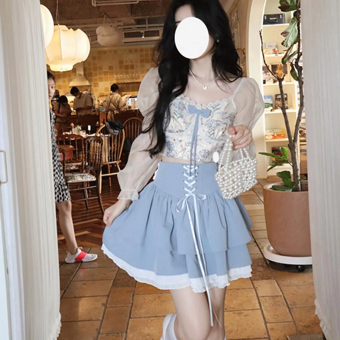 Harajuku Pastel Kawaii Gothic Fashion Casual High Waisted Zipper Vintage Ribbon Trim Lace Layered Short Skirt