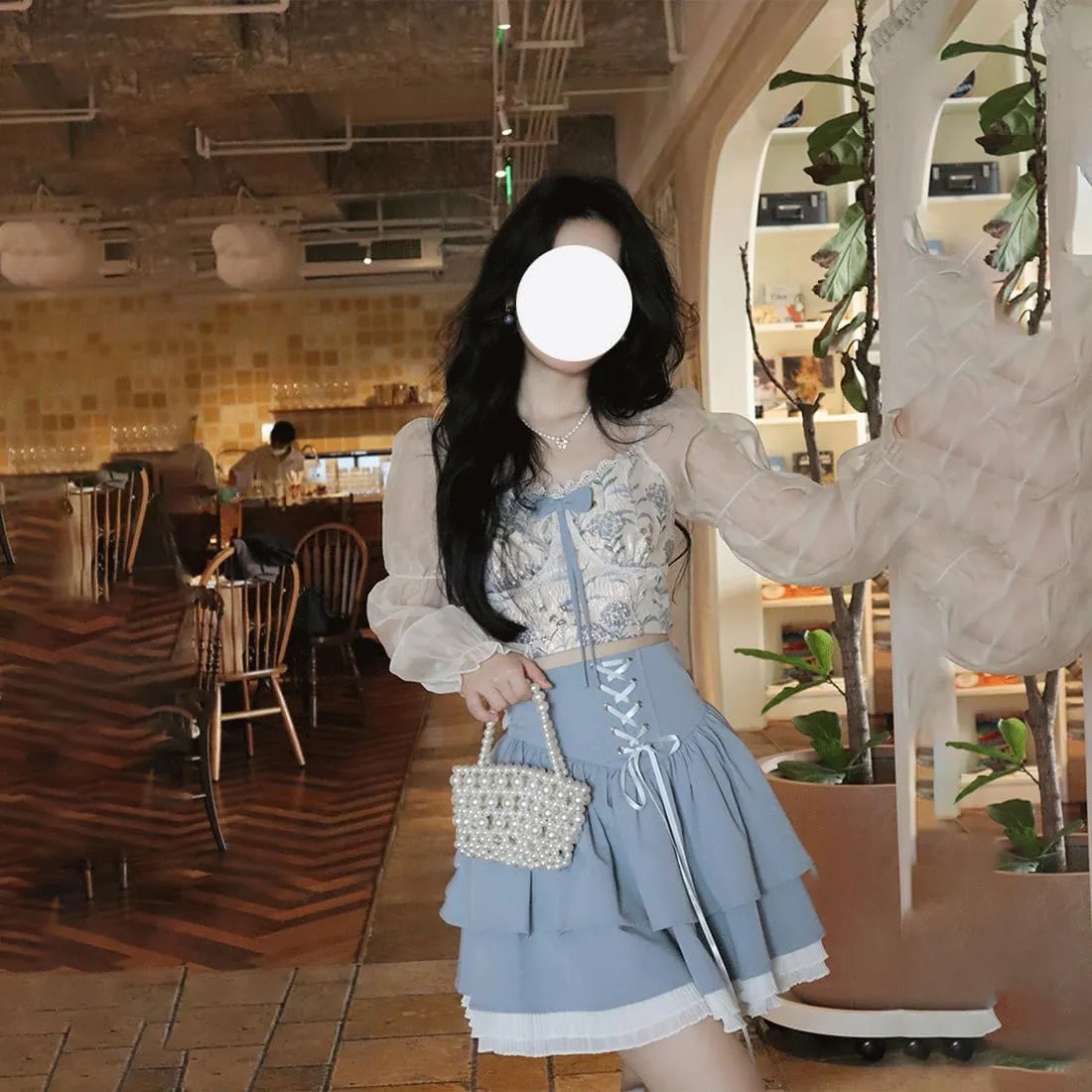 Harajuku Pastel Kawaii Gothic Fashion Casual High Waisted Zipper Vintage Ribbon Trim Lace Layered Short Skirt