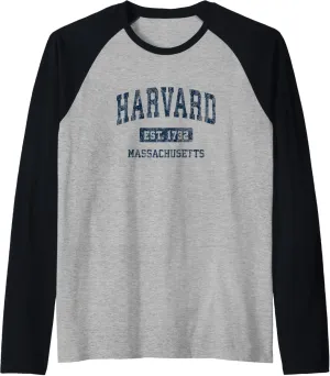 Harvard Massachusetts MA Vintage Athletic Sports Design Raglan Baseball Tee