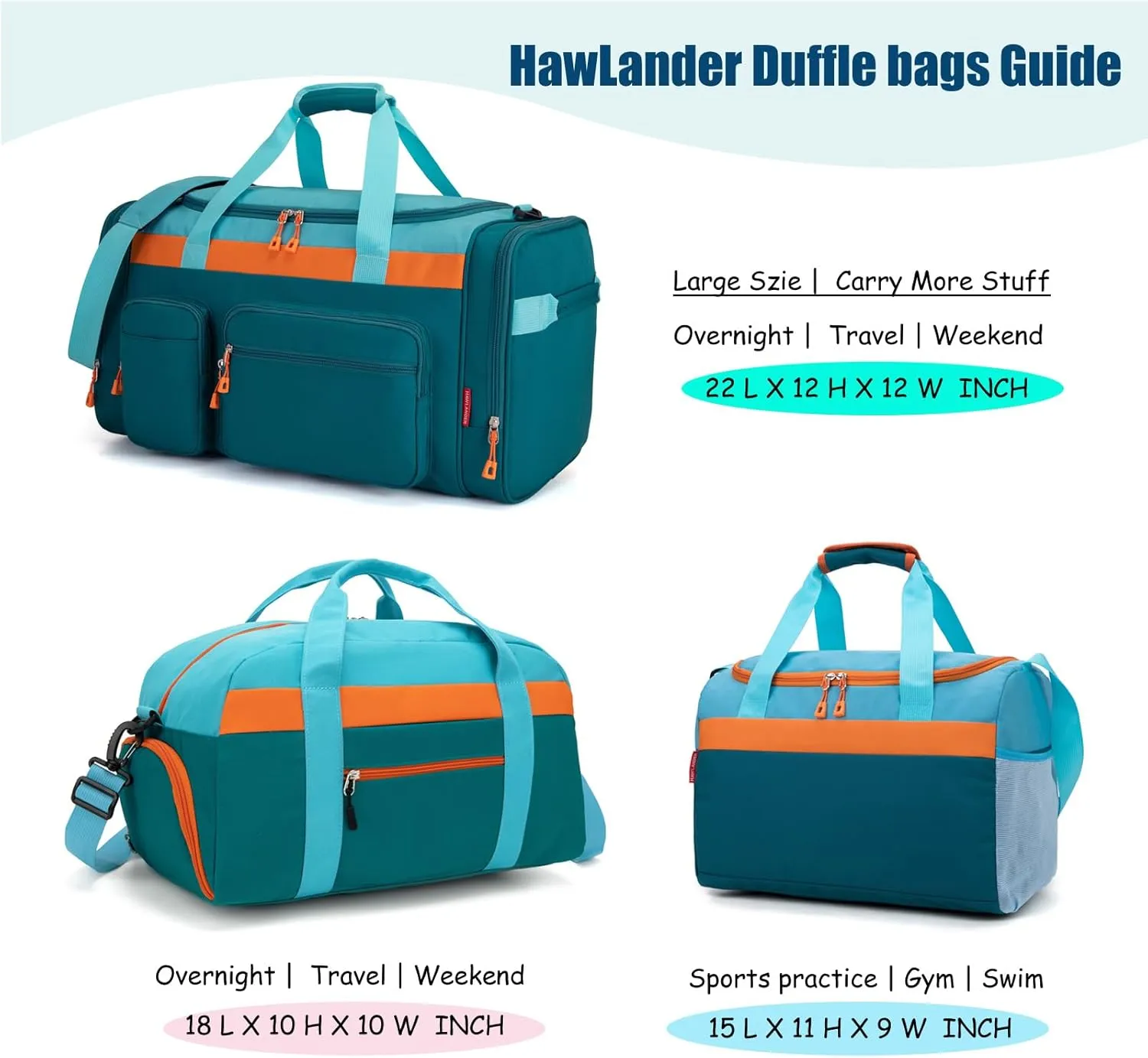 HawLander Small Duffle Bag for Kids Boys or Girls, Gym Bag for Sports (Teal Blue)