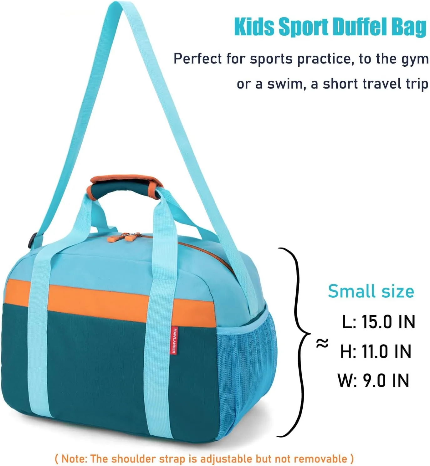 HawLander Small Duffle Bag for Kids Boys or Girls, Gym Bag for Sports (Teal Blue)