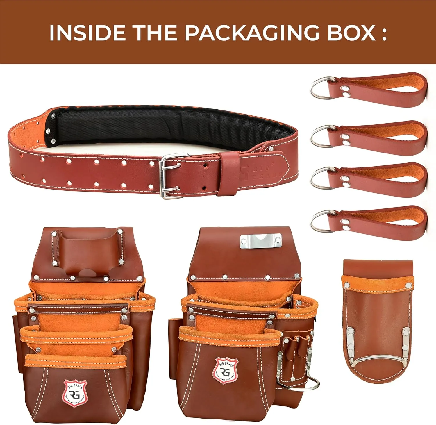 Heavy Duty 17 Pocket Carpenter Leather Tool Belt Set | Combo Multipurpose Framing Tool Belt Work Organizer Bags | Tool Belts For Men Construction Tools Rigs (Maroon, Standard)