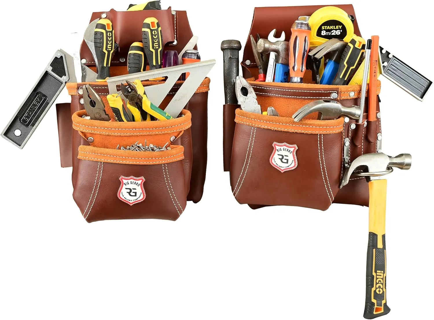 Heavy Duty 17 Pocket Carpenter Leather Tool Belt Set | Combo Multipurpose Framing Tool Belt Work Organizer Bags | Tool Belts For Men Construction Tools Rigs (Maroon, Standard)