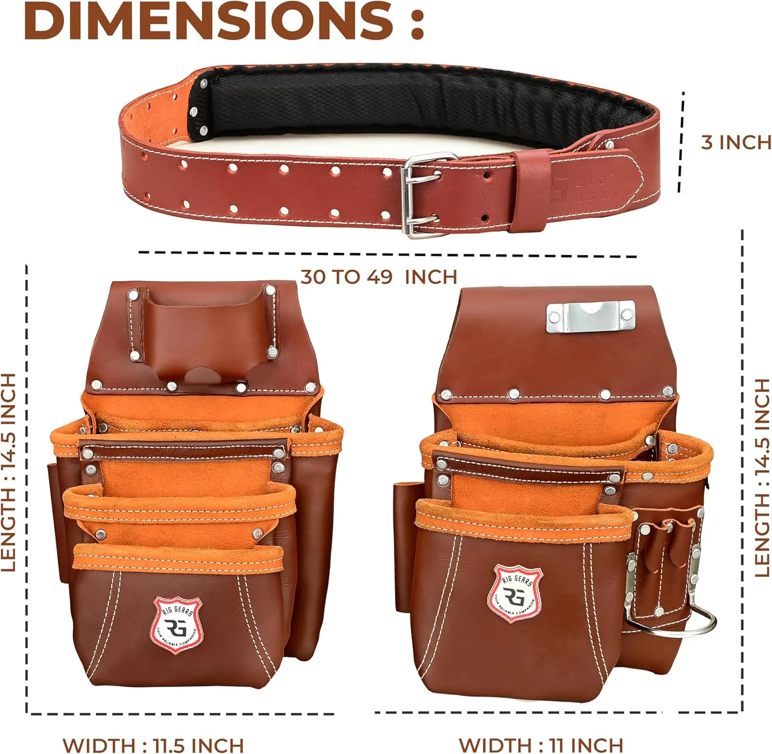Heavy Duty 17 Pocket Carpenter Leather Tool Belt Set | Combo Multipurpose Framing Tool Belt Work Organizer Bags | Tool Belts For Men Construction Tools Rigs (Maroon, Standard)