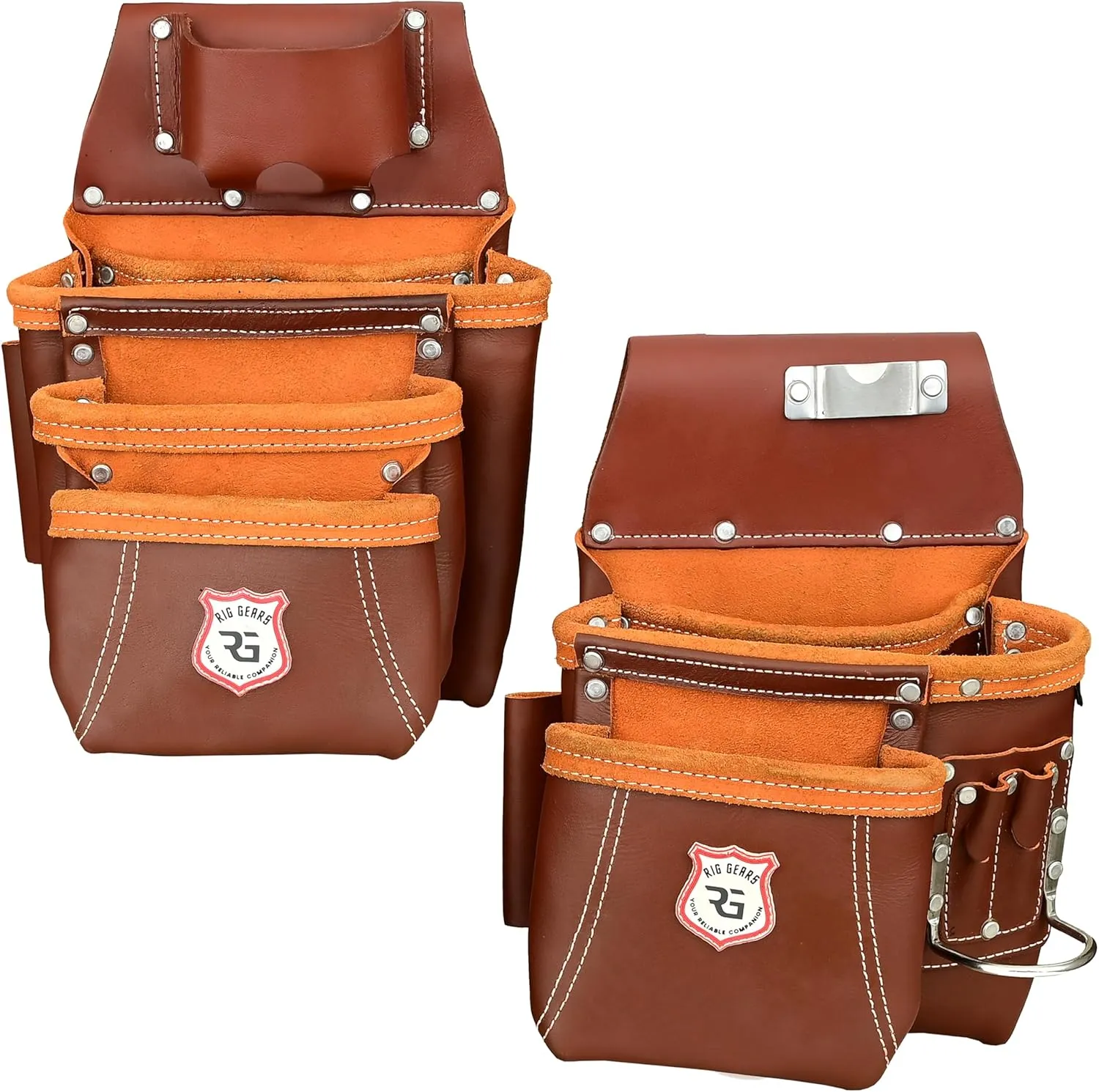Heavy Duty 17 Pocket Carpenter Leather Tool Belt Set | Combo Multipurpose Framing Tool Belt Work Organizer Bags | Tool Belts For Men Construction Tools Rigs (Maroon, Standard)