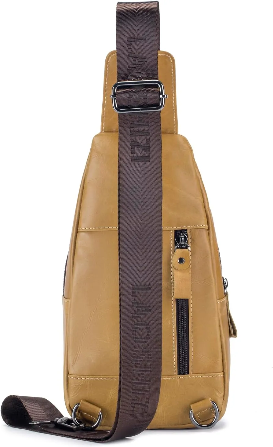 Hebetag Leather Sling Bag Crossbody Backpack for Men Women Outdoor Travel Camping Hiking Shoulder Chest Day Pack Casual Daypack, Yellow Brown