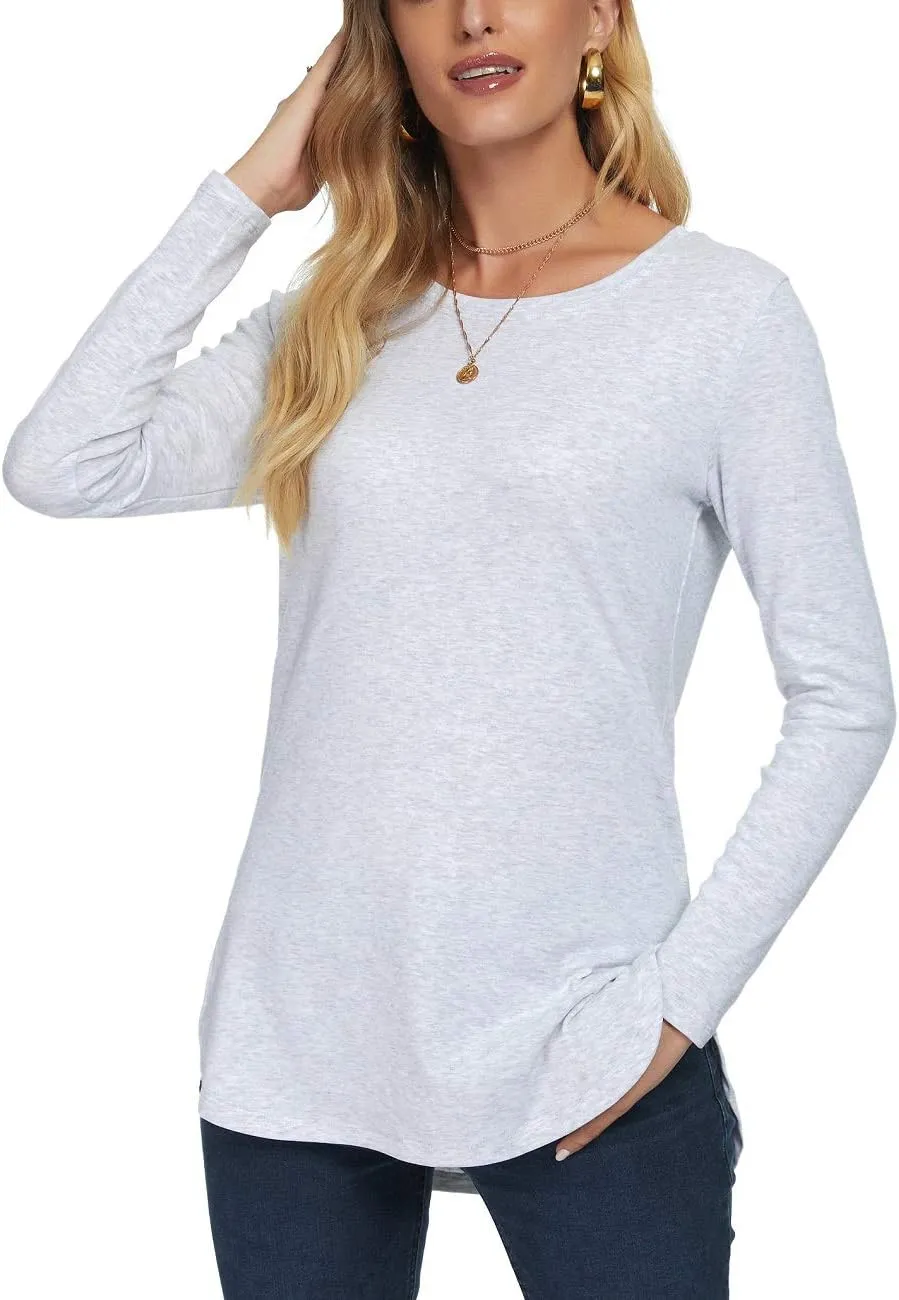 Herou Women's Casual Long Sleeve T Shirt Crewneck With Side Split Fall Pullover Loose Tunic Sweater Tops