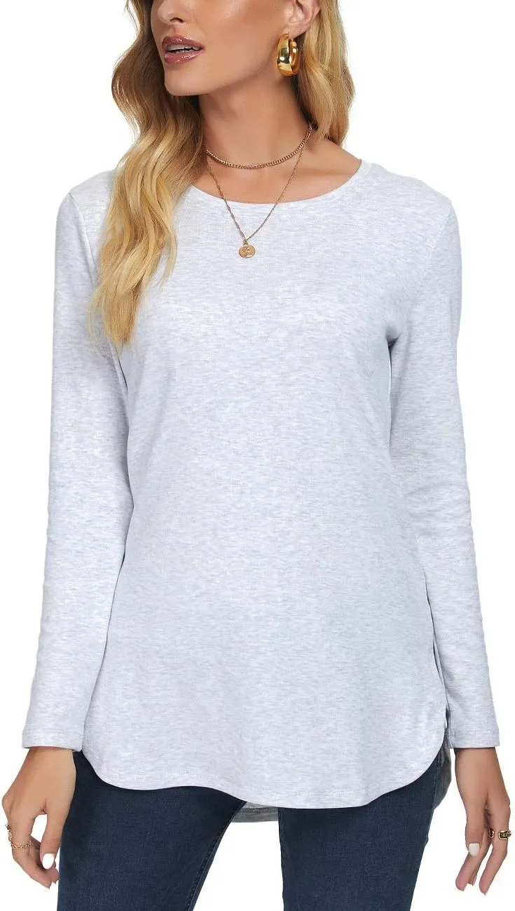 Herou Women's Casual Long Sleeve T Shirt Crewneck With Side Split Fall Pullover Loose Tunic Sweater Tops