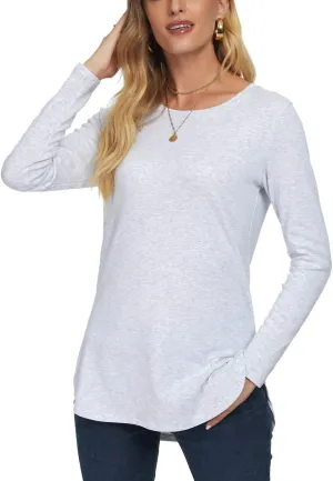 Herou Women's Casual Long Sleeve T Shirt Crewneck With Side Split Fall Pullover Loose Tunic Sweater Tops