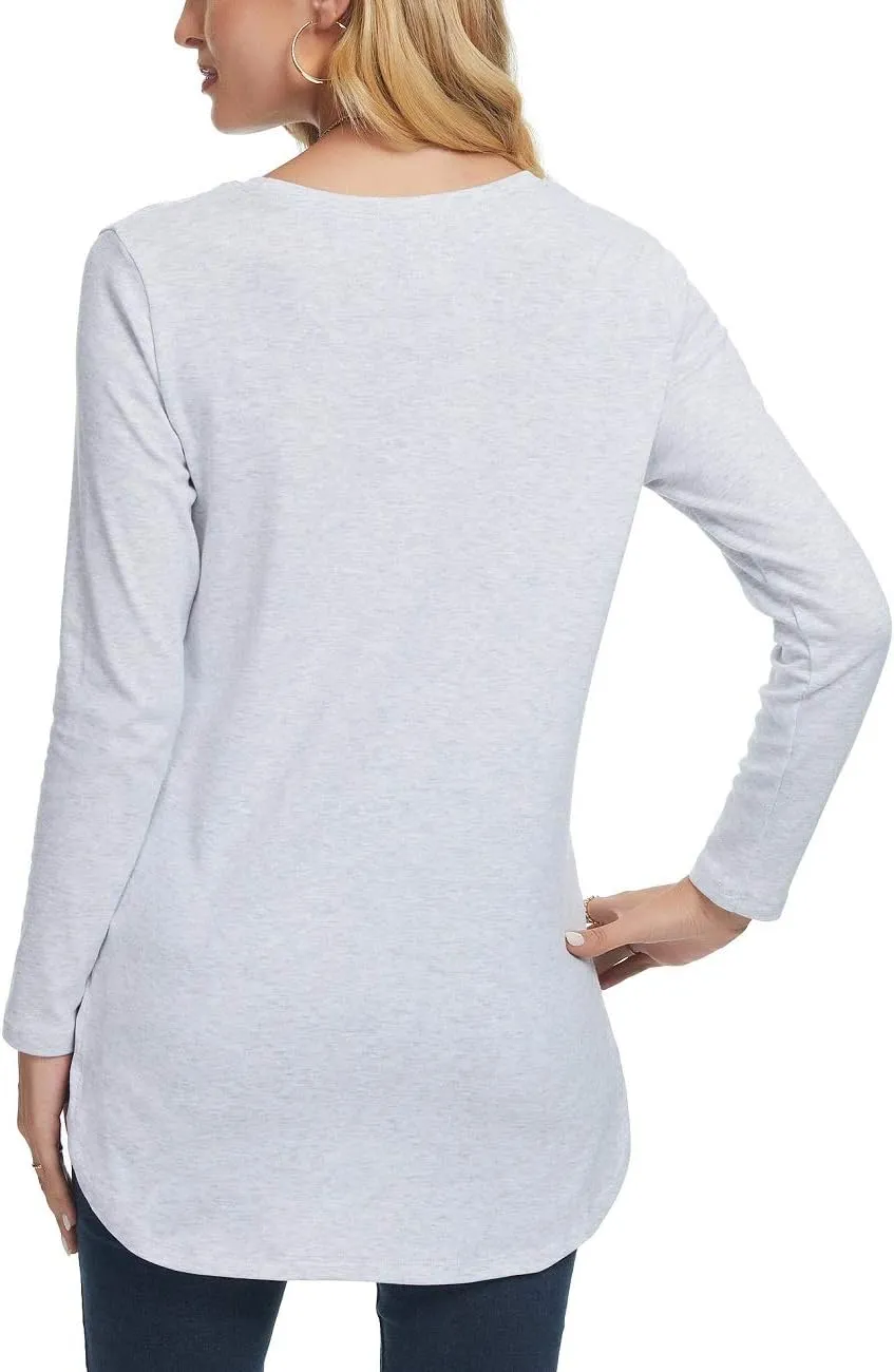 Herou Women's Casual Long Sleeve T Shirt Crewneck With Side Split Fall Pullover Loose Tunic Sweater Tops
