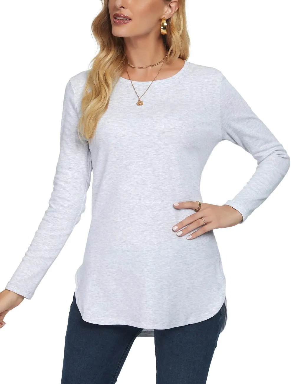 Herou Women's Casual Long Sleeve T Shirt Crewneck With Side Split Fall Pullover Loose Tunic Sweater Tops