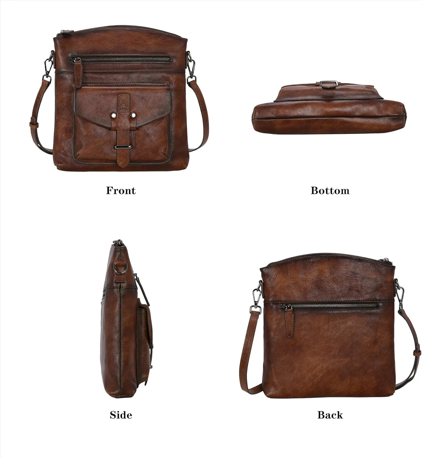 HESHE Leather Crossbody Bags for Women Satchel Purses Shoulder Purses and Handbags Cross Body Bag with Multi Pockets