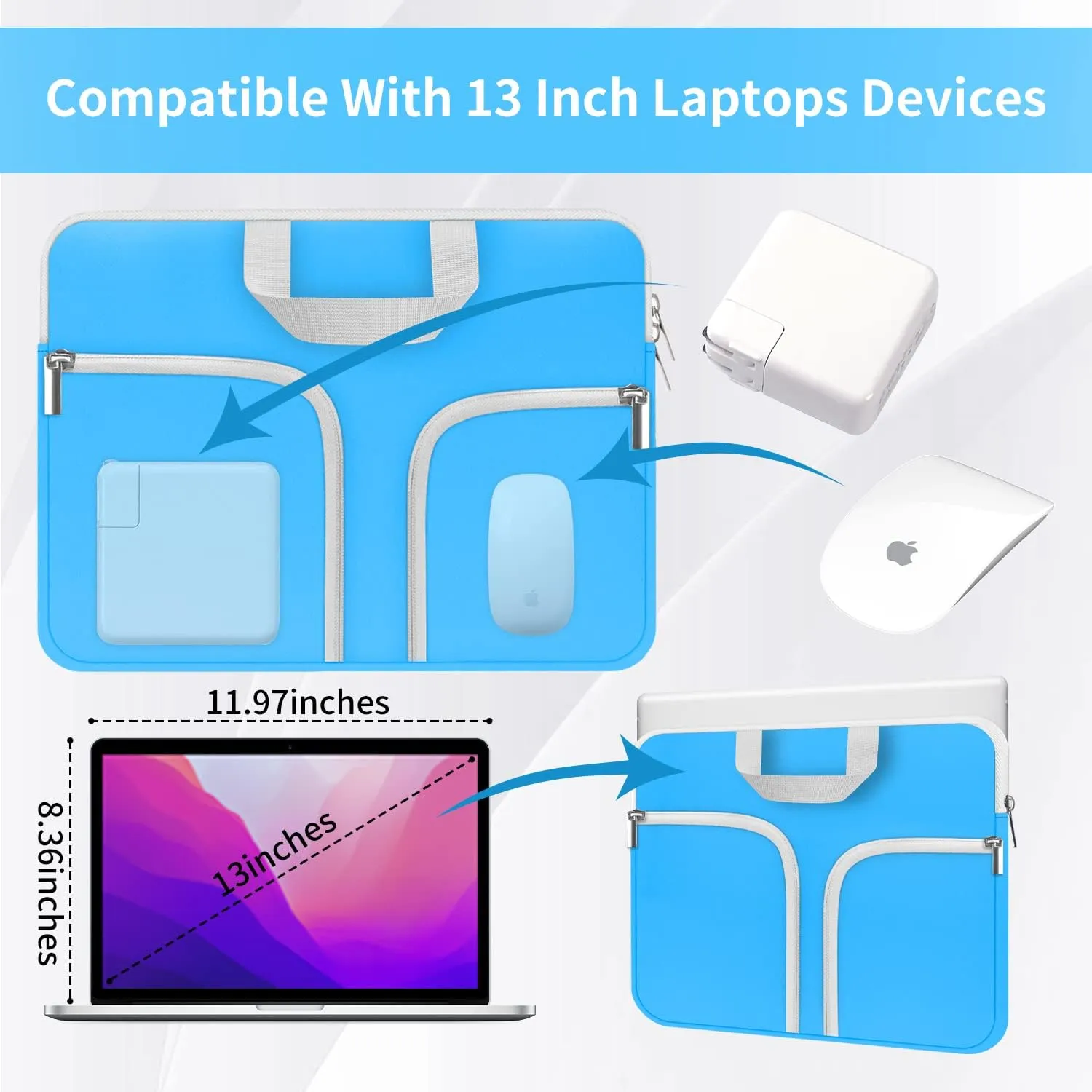 HESTECH Chromebook Case,11.6-12.3 Laptop Sleeve Neoprene Computer Bag Handle Protective Cover for Acer R11/Spin 311/HP Stream/Samsung/Surface Pro X/7/6/5/4/Go 12.4"/13 inch MacBook Air/Pro M2 M1,Blue