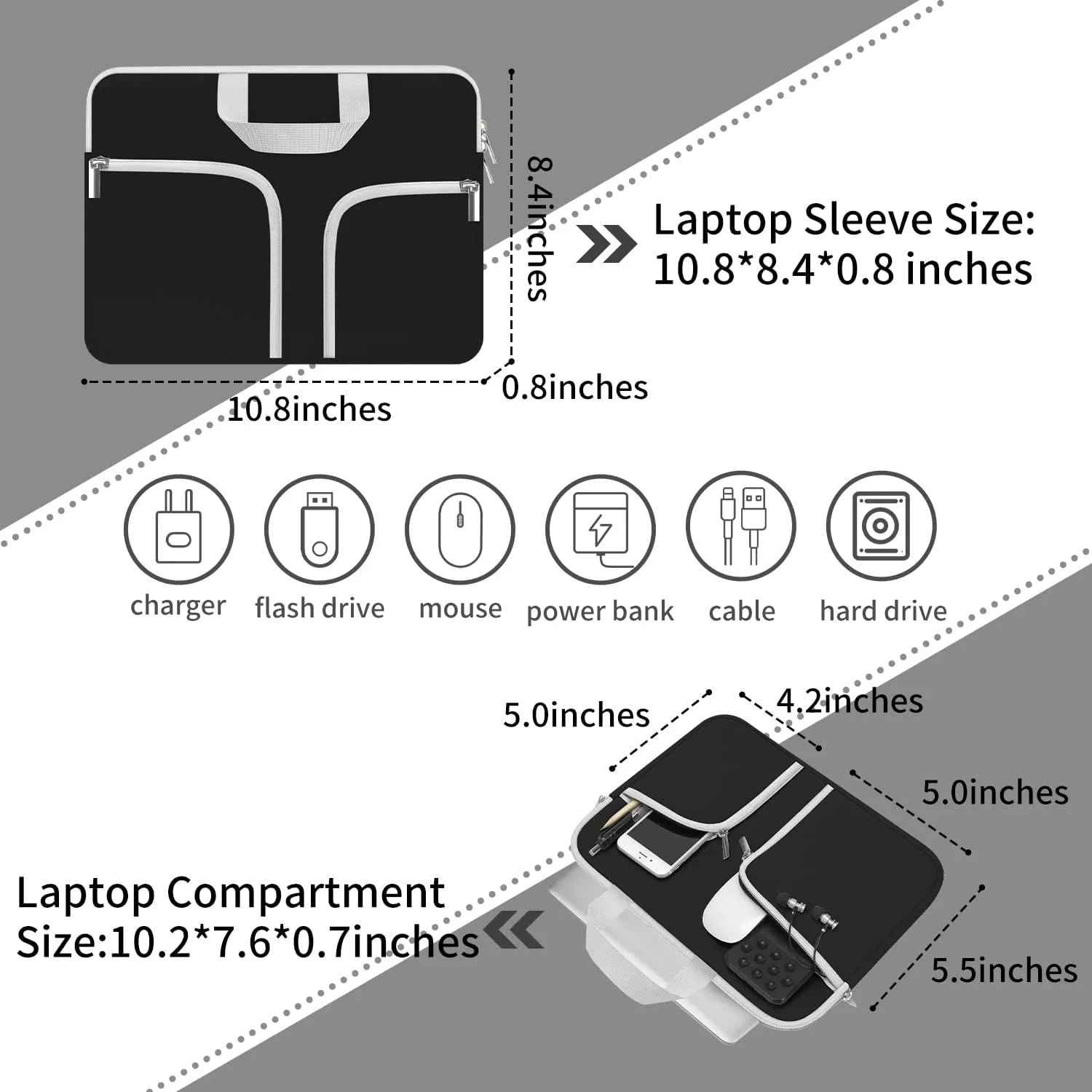 HESTECH Tablet Sleeve Case for 11 inch iPad Pro M4 / iPad Air M2 / 10.9 inch iPad / 10.2" iPad / 10.9" iPad Air / 10.5 iPad Pro Air, 11 inch Samsung Galaxy Tab A9  Bag, Fit Magic Keyboard, Black