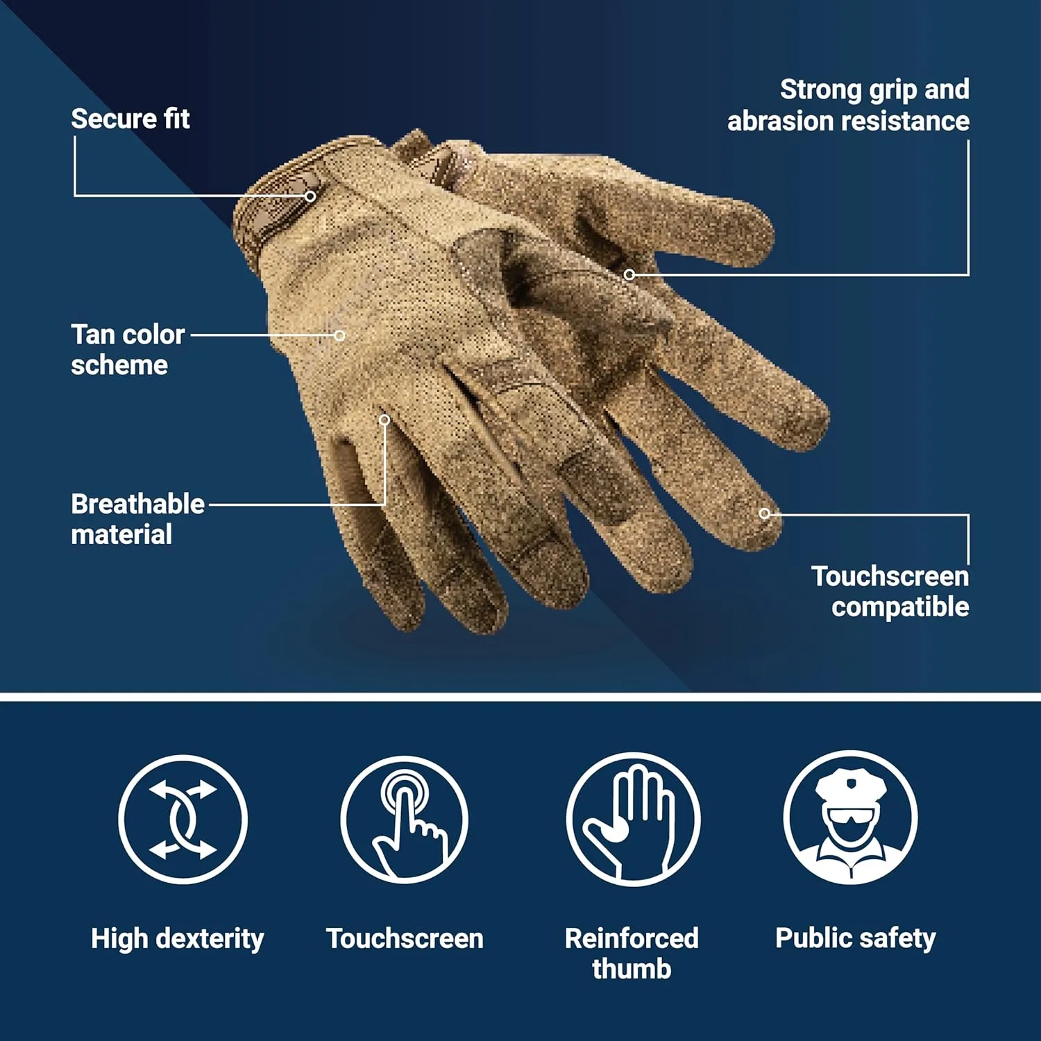 HexArmor, Law Enforcement Tactical Safety Work Gloves,Abrasion-Resistant Touchscreen Tactical Gloves HexBlue 2132 Series