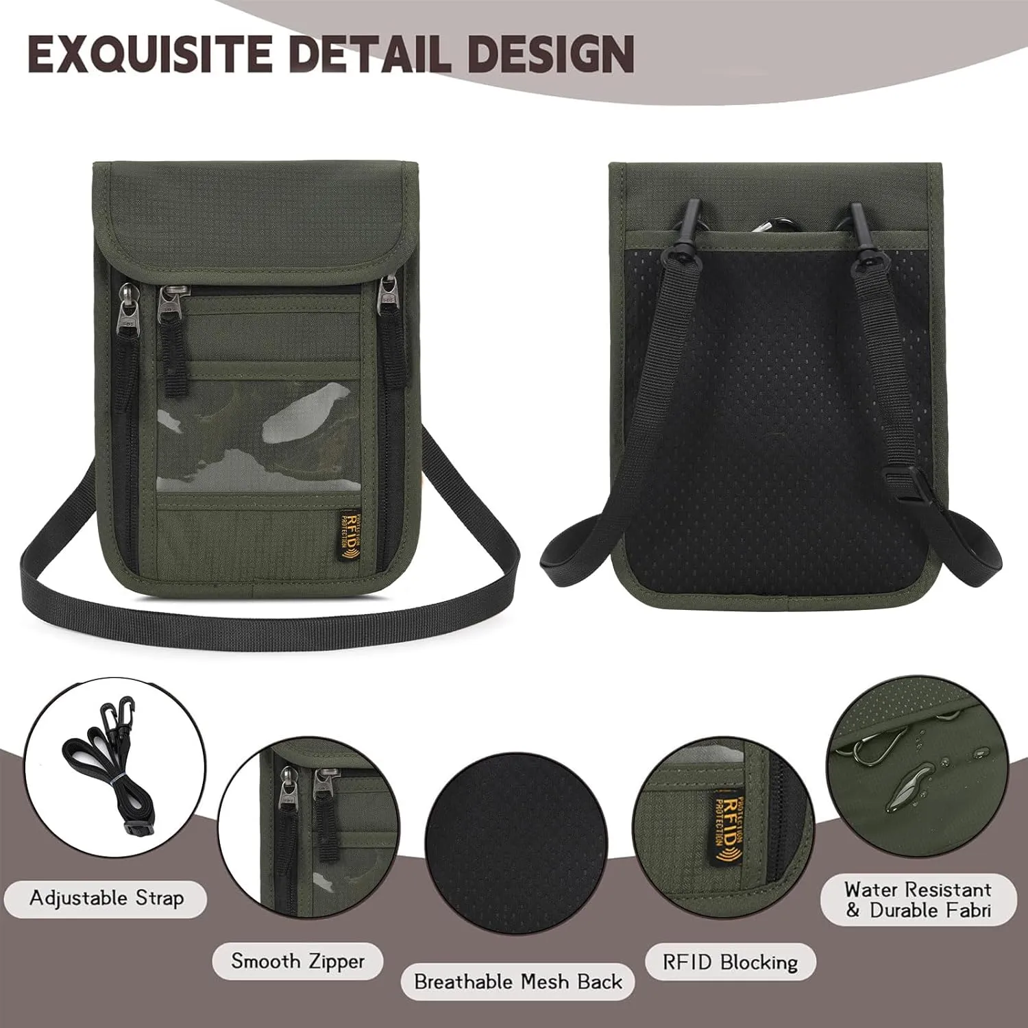 Hiroyuki Travel Neck Pouch Neck Wallet with RFID Blocking Passport Holder Travel Pouch Neck Wallet Family Passport Holder Organizer Case (Green)