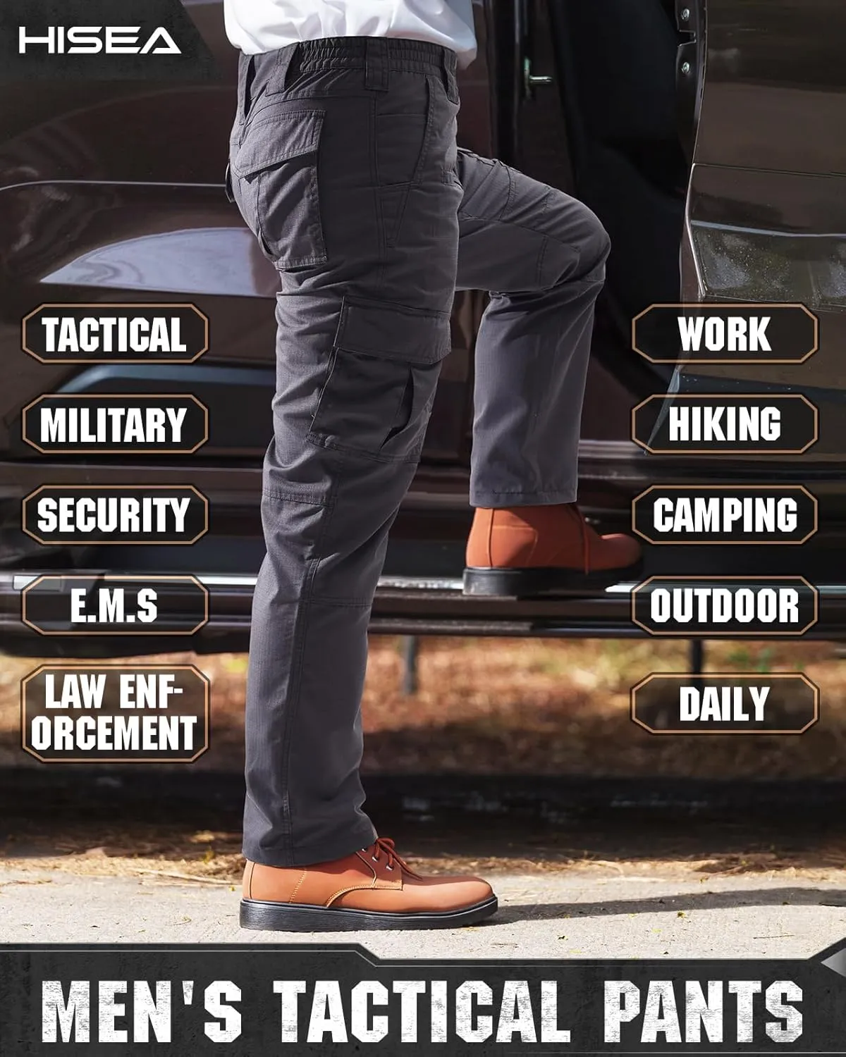 HISEA Men's Tactical Pants Ripstop Cargo Pants Relaxed Fit Outdoor Lightweight Work Hiking Pants with 9 Pockets