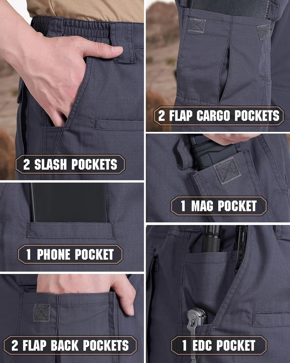 HISEA Men's Tactical Pants Ripstop Cargo Pants Relaxed Fit Outdoor Lightweight Work Hiking Pants with 9 Pockets