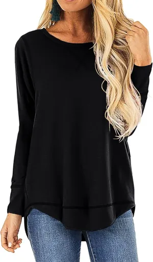 HIYIYEZI Fall Tops for Women Long Sleeve Side Split Casual Loose Tunic Top