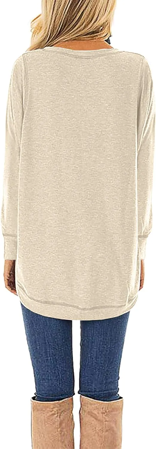 HIYIYEZI Fall Tops for Women Long Sleeve Side Split Casual Loose Tunic Top