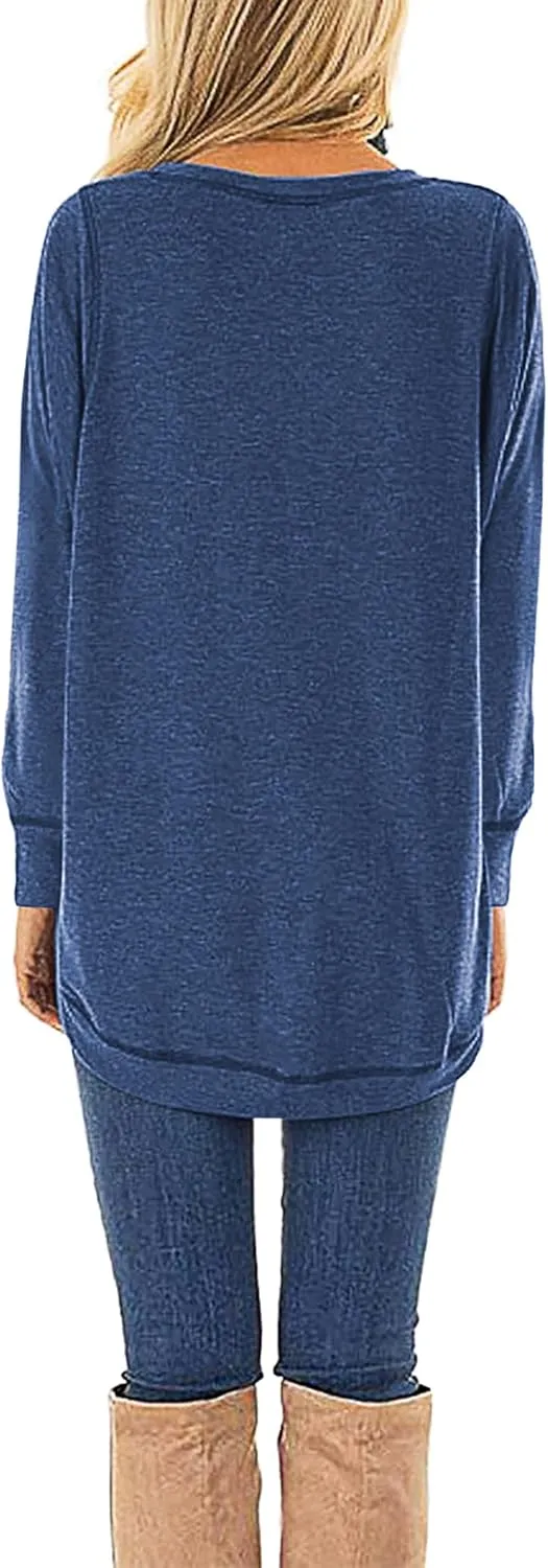 HIYIYEZI Fall Tops for Women Long Sleeve Side Split Casual Loose Tunic Top